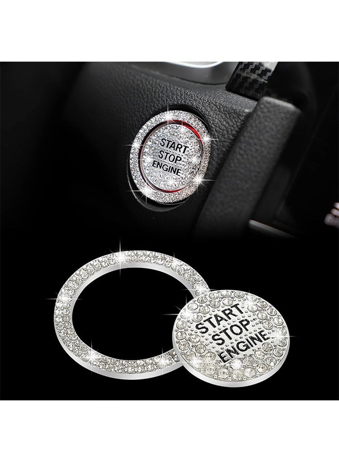 غطاء زر تشغيل محرك السيارة بلينغ، كريستال ماس، خاتم تشغيل ملصق، ملصق إكسسوارات براقة، زر الإشعال، شعار حجر الراين، زينة يونيفرسال (أبيض) - Image 1